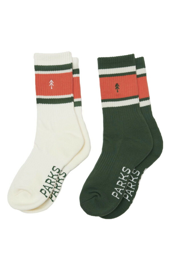 パークスプロジェクト レディース アンダーお召しもの ソックス Parks Projectrail Crew Tube Sock 2 Pack Green And Natural 緑であること