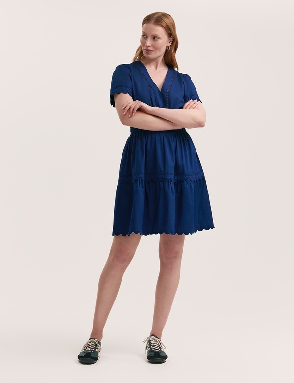 ファイナリー 英国の首都 レディース トップス 衣装 綿織物 Finery London Reece Ric Rac Trim Cotton Short Dress Indigo インディゴ