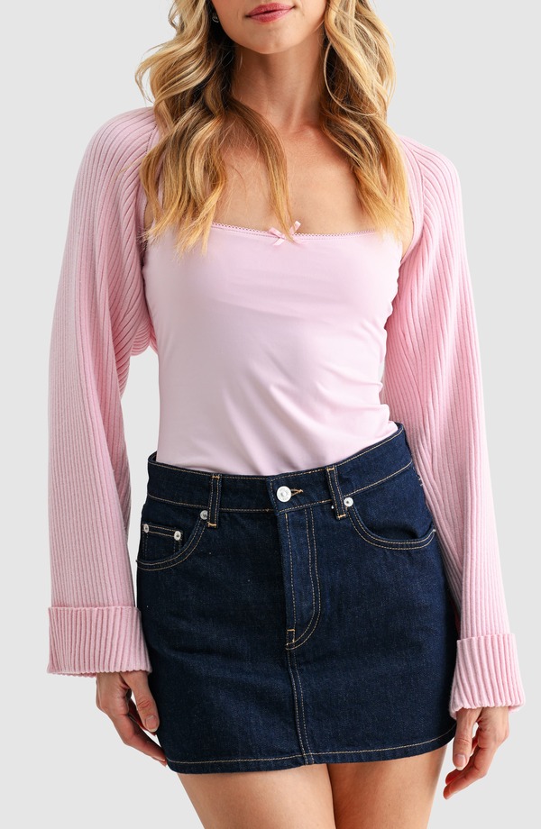 オールインフボール レディース アウター パーカー・スウェット リブニット All in Favorib Knit Bolero Pink ピンク