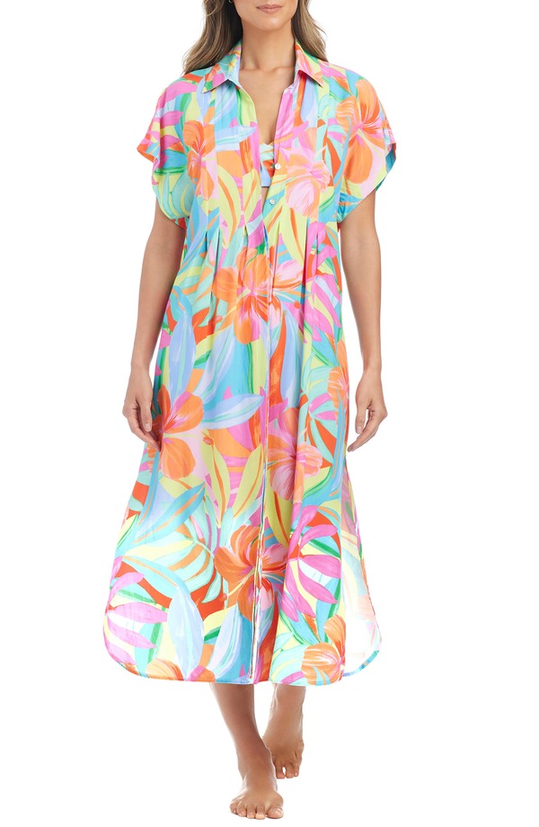 ブルーロッドビーティー レディース トップス ワンピース プリーツ シャツ BLEU by Rod Beattie Pleatedolman Sleeve Cover-Up Shirtdress Pink Multi ピンク｜ReVida 店