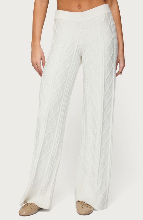 アディクテッド レディース ボトムス デニムパンツ ストレート ニット EDIKTED Louise Cable Knit Straight Leg Pants White ホワイト
