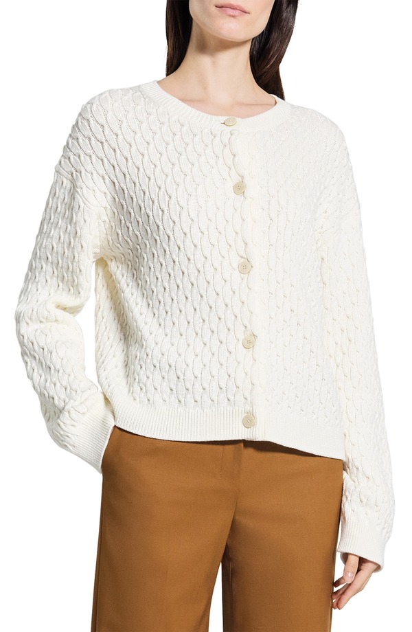行動論理 レディース アウター パーカー・スウェット 綿織物 ジレー Theory Textured Organicotton Cardigan Ivory 象牙色