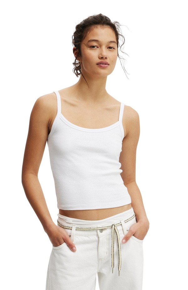 コットンオン レディース トップス シャツ Cotton Women's Goldie Rib Scoop Cami White ホワイト｜ReVida 店