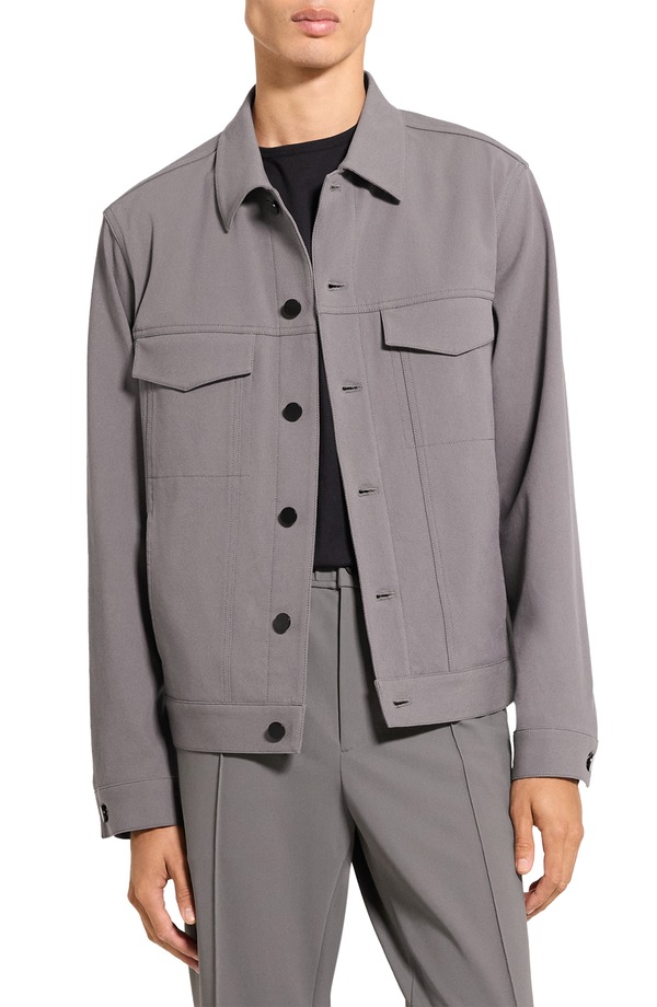 セオリー メンズ アウター ジャケット・ブルゾン コットン Theory River Cotton Blend Twill Trucker Jacket Carbon - Bax