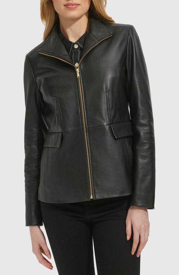 コールハーン レディース アウター ジャケット・ブルゾン レザー Cole Haan Wing Collar Leather Jacket Black ブラック