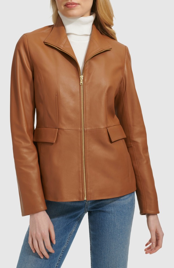 コールハーン レディース アウター ジャケット・ブルゾン レザー Cole Haan Wing Collar Leather Jacket Hazelnut
