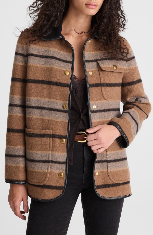 メイドウェル レディース アウター ジャケット・ブルゾン Madewell Stripe Chore Jacket Rustic Umber ストライプ