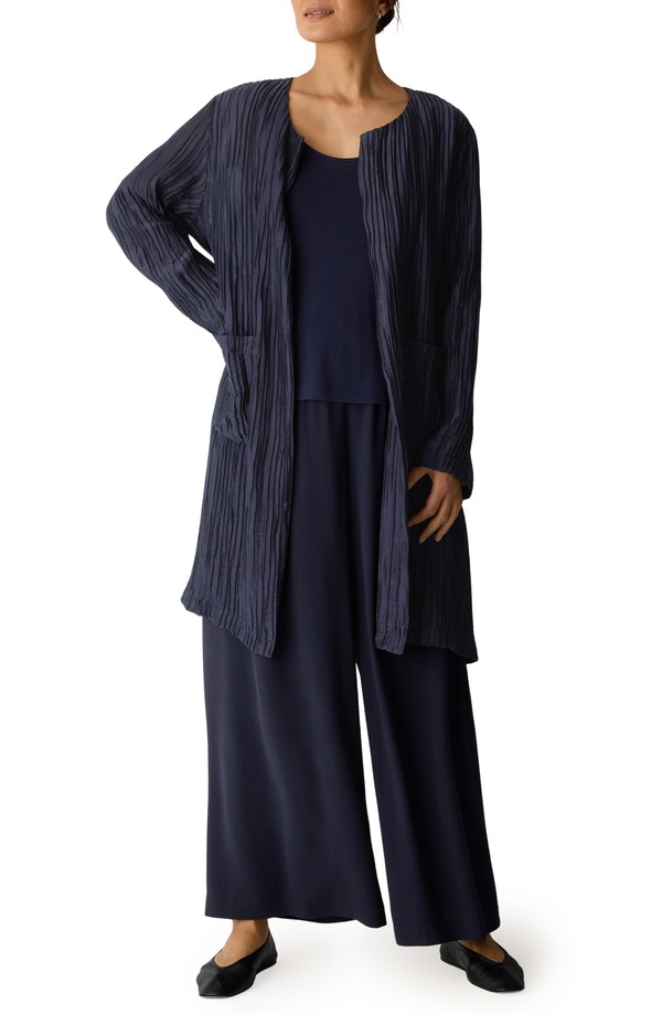エイリーンフィッシャー レディース アウター ジャケット・ブルゾン Eileen Fisher Longline Open Front Crinkle Jacket Ink