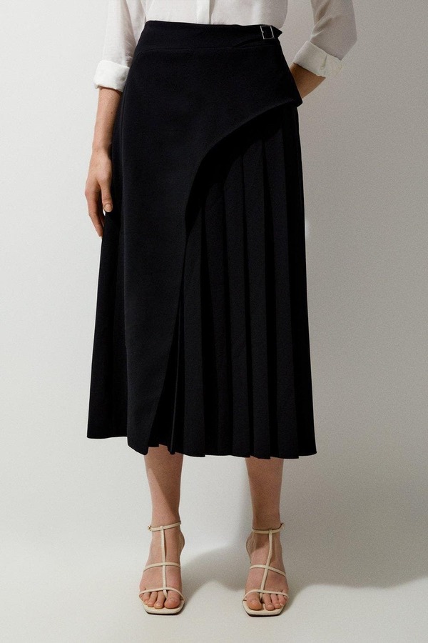 カレンミレン レディース ボトムスカート プリーツ ミディ Karen Millen Buckle Detail Pleated Midi Skirt Black ブラック