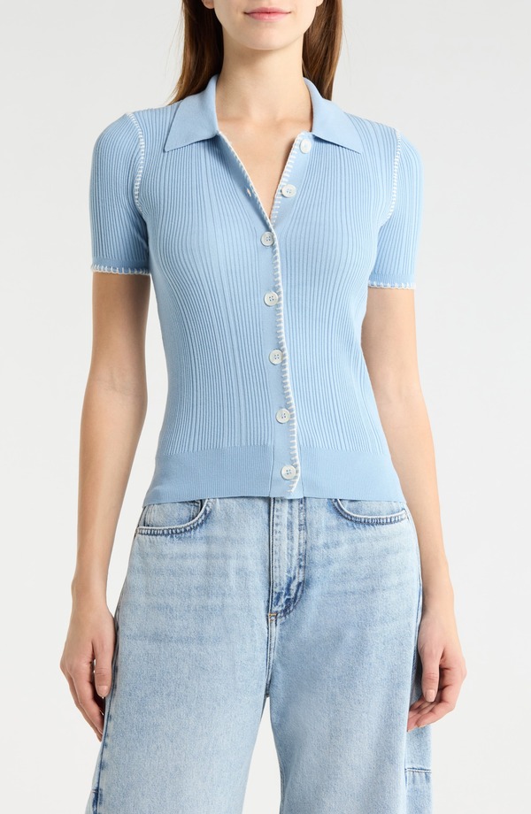 ラグアンドボーン レディース アウター パーカー・スウェット ジレー rag \u0026 bone Harper Whipstitch Detail Short Sleeve Cardigan Sky