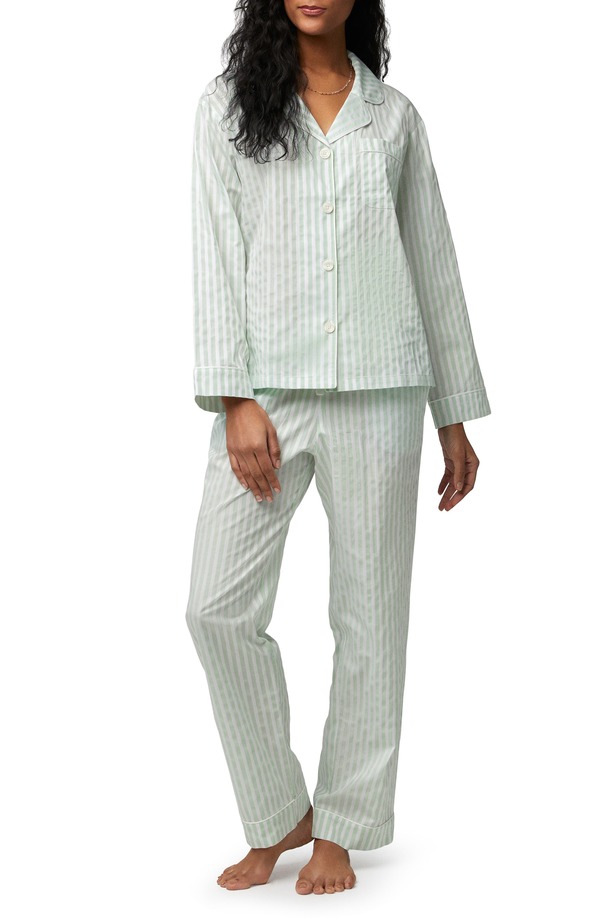 ベッドヘッドパジャマ レディース アンダーウェア ナイトウェア Tシャツ コットン BedHead Pajamas 3D Stripe Organicotton Sateen Pajamas Mint 3D Stripe ミント｜ReVida 店 29,100円