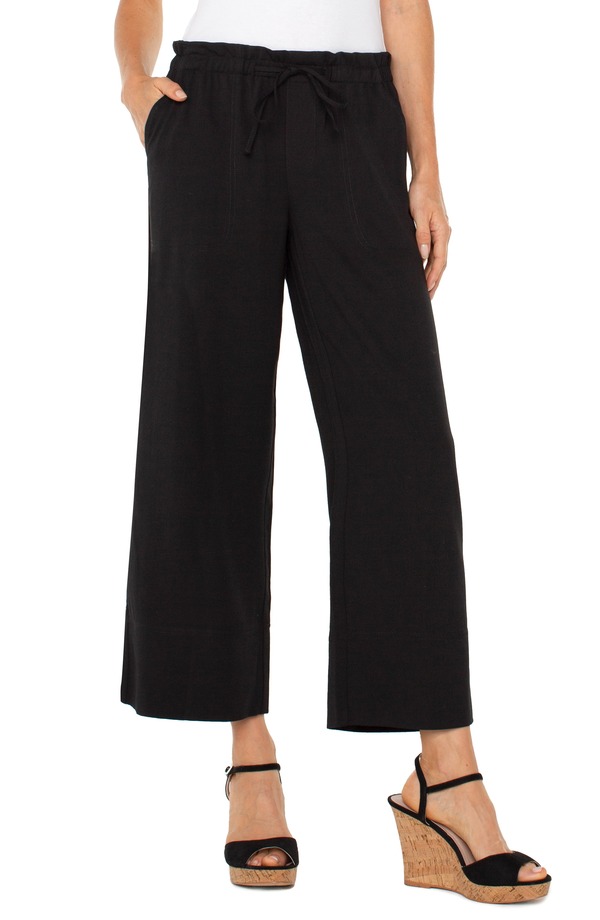 リヴァプール ロサンゼルス レディース ボトムス レギンス ワイドレッグ パンツ アンクル Liverpoolos Angeles Tie Waist Ankle Wide Leg Pants Black ブラック