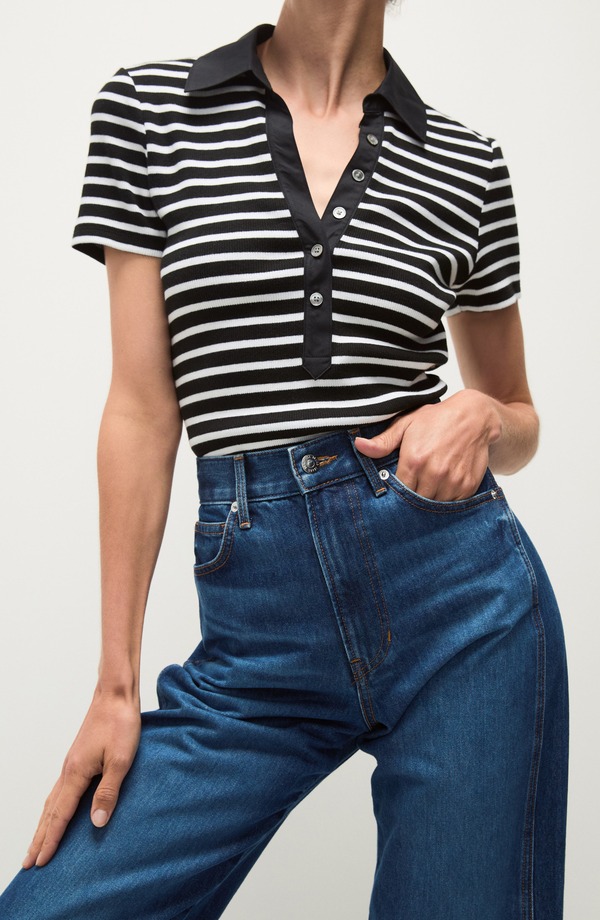 ヴェロニカ ベアード レディース トップス スポーツシャツ 綿織物 Veronica Beard Kearney Stripe Stretch Cotton Polo White Black 白いこと