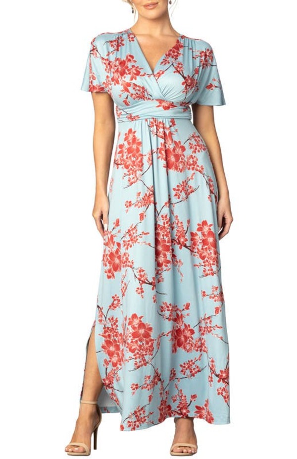 キヨナ レディース トップス ワンピース Vネック マキシ Kiyonna Vienna V-Neck Maxi Dress Cherry Blossom Print