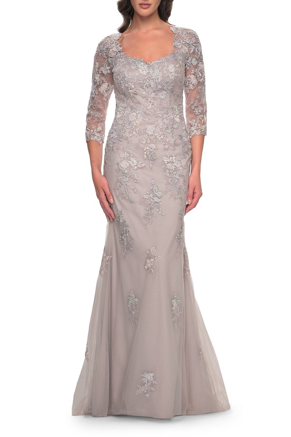 ラフェム レディース トップス ワンピース チュール レース La Femmermaid Tulle and Lace Dress with Illusion Sleeves Dusty Lilac ライラック｜ReVida 店