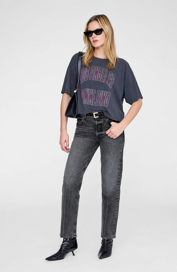 アニービン レディース トップス Tシャツ クロップド ANINE BING Johnny Cropped Tee Washed Black ブラック