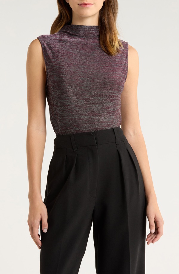 ヴェロニカ ベアード レディース トップス シャツ モックネック トール ノースリーブ Veronica Beard Alora Metallic Sleeveless Mock Neck Top Silver Pink Space ピンク