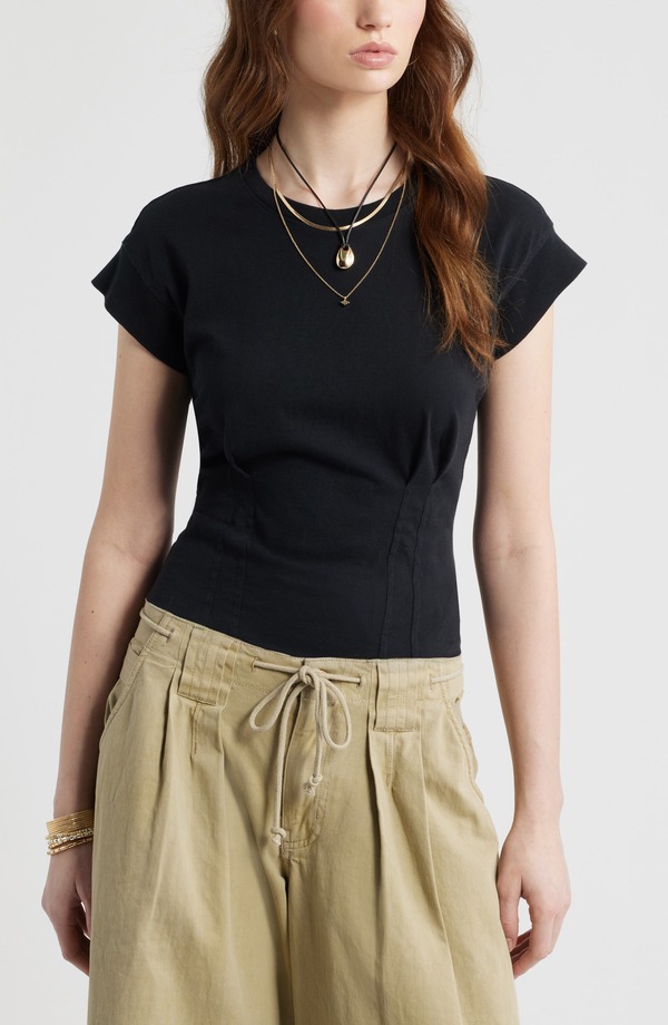トレジャーアンドボンズ レディース トップス Tシャツ コットン Treasure \u0026 Bond Pintuck Cotton T-Shirt Black ブラック