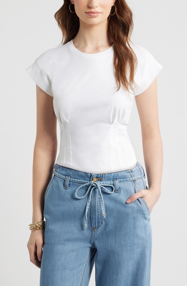 トレジャーアンドボンズ レディース トップス Tシャツ コットン Treasure \u0026 Bond Pintuck Cotton T-Shirt White ホワイト