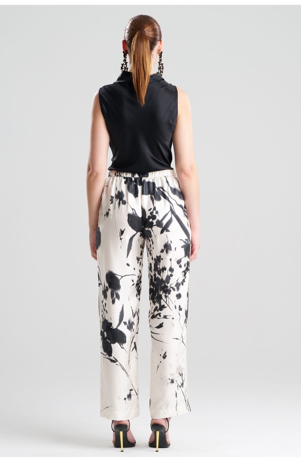 ナトリ レディース ボトムス レギンス ズボン下 地絹 Natori Nara - Silk Twill Pull on Pants Black/White 白いこと