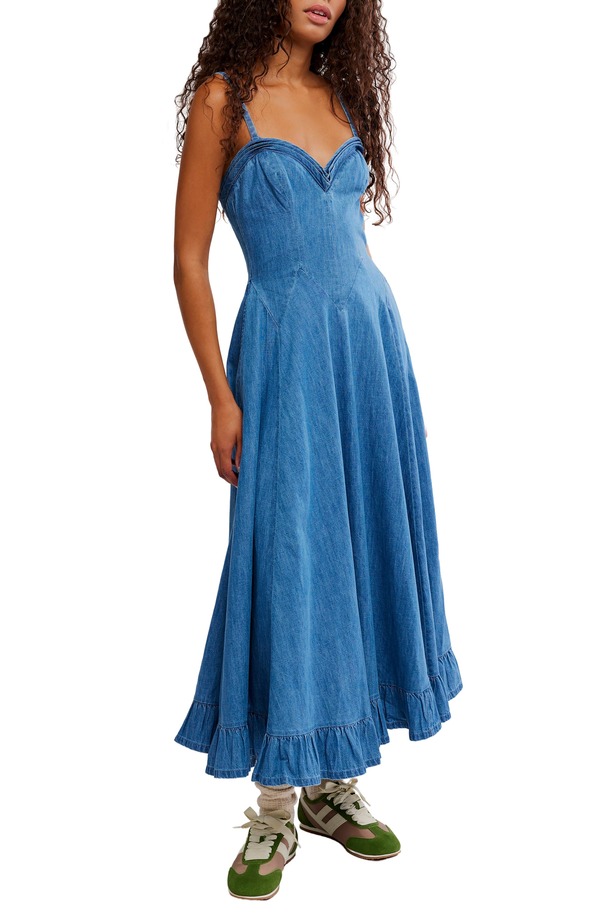 フリーピープル レディース ボトムス デニムパンツ ミディワンピース ミディ Free People Another Season Denimidi Dress Boardwalk Blue ブルー｜ReVida 店