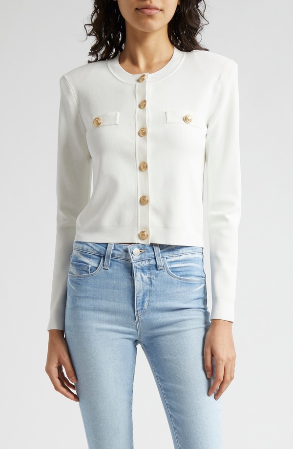 ラジャンス レディース アウター パーカー・スウェット クルーネック カーディガン L'AGENCE Toulouse Crewneck Cardigan Ivory アイボリー