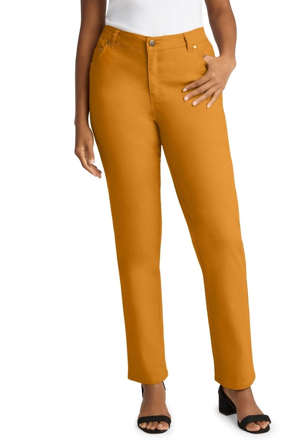 ジェシカロンドン レディース ボトムス デニムパンツ ストレート Jessica London True Fit Stretch Denim Straight Leg Jean Rich Gold ゴールド