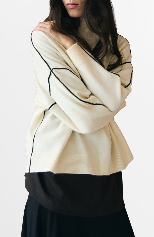 マンゴ レディース アウター パーカー・スウェット モックネック セーター MANGO Piped Mock Neck Sweater Ecru エクリュ|ReVida 店