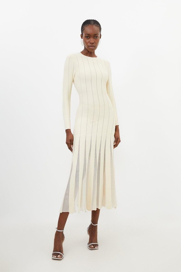 カレンミレン レディース トップス ワンピース ミディ スカート ニット Karen Millen Filament Full Skirt Knit Midi Dress Ivory アイボリー
