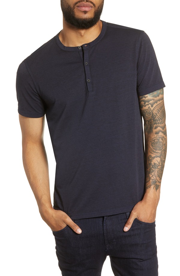 ジョンバルベイトス メンズ トップス Tシャツ レギュラーフィット John Varvatos Regular Fit Henley T-Shirt Navy ネイビー
