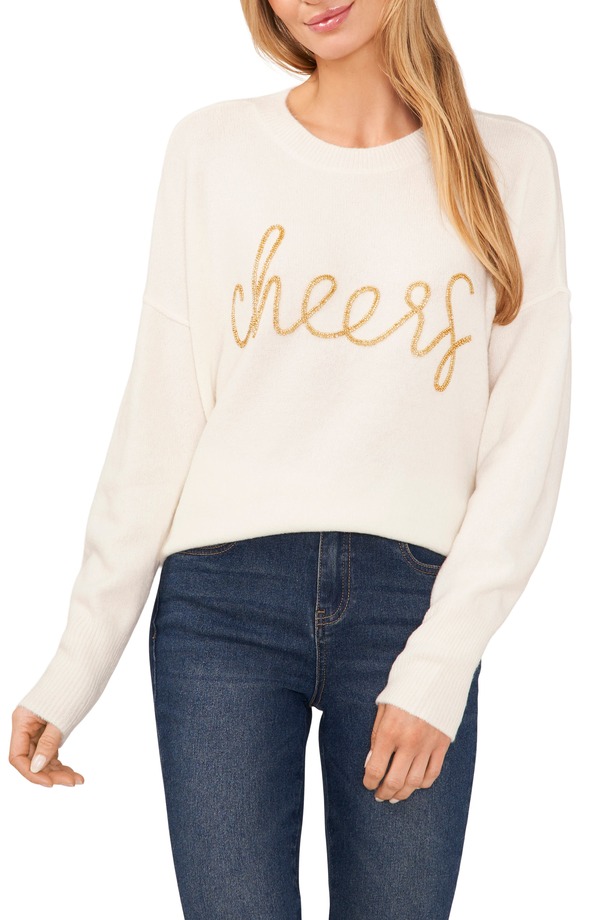 セセ レディース アウター パーカー・スウェット スウェーター CeCe Cheers Beaded Sweater Antique White 白いこと