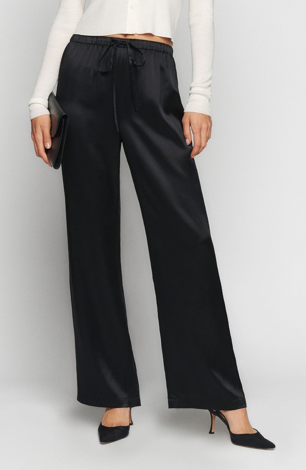 リフォーメーション レディース ボトムス レギンス ワイドレッグ パンツ シルク Reformation Olina Wide Leg Silk Pants Black ブラック