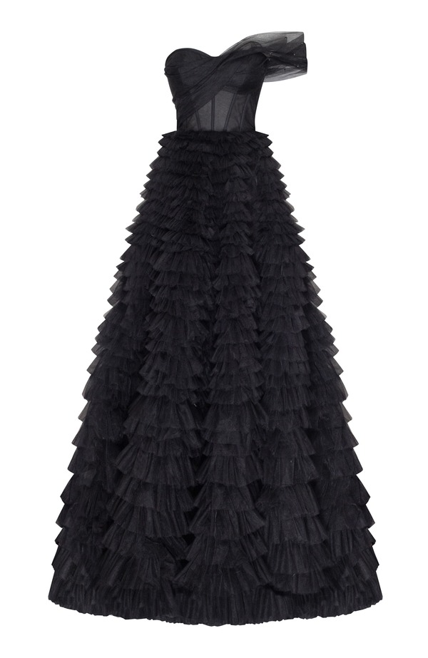 ミルカ レディース トップス ワンピース ワンショルダー Milla Timeless One-Shoulder Frill-Layered Ball Gown Black ブラック