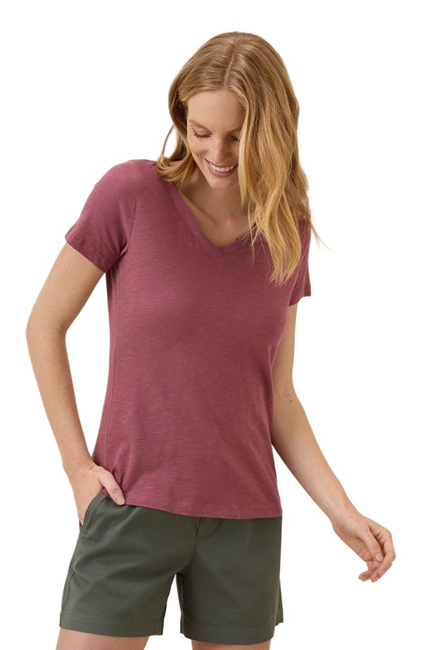 パクト レディース トップス Tシャツ Vネック コットン Pact Organicotton Featherweight Slub V-Neck Tee Mauve