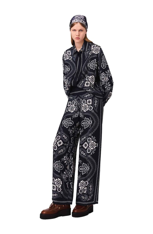マージュ レディース ボトムス レギンス プリント パンツ maje Flowing bandana print pants Navy Bandana Print ネイビー