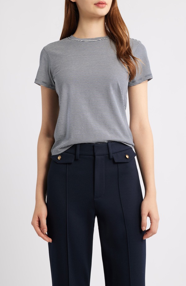 フレーム レディース トップス Tシャツ コットン FRAME The Stripe Cotton Baby Tee Navy Multi ネイビー