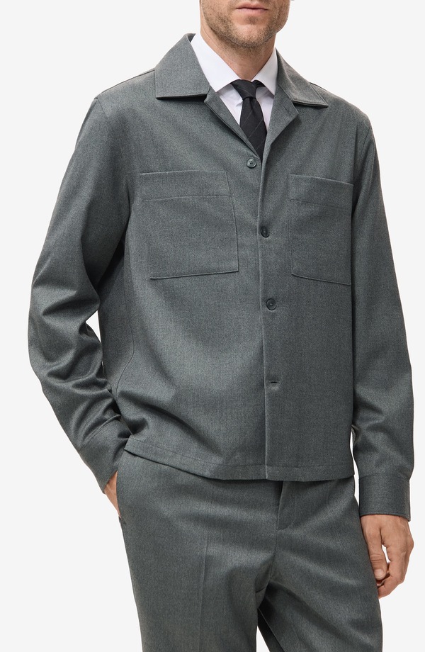 マンゴ メンズ アウター ジャケット・ブルゾン シャツ MANGO Fluid Pocket Overshirt Grey グレー|ReVida 店