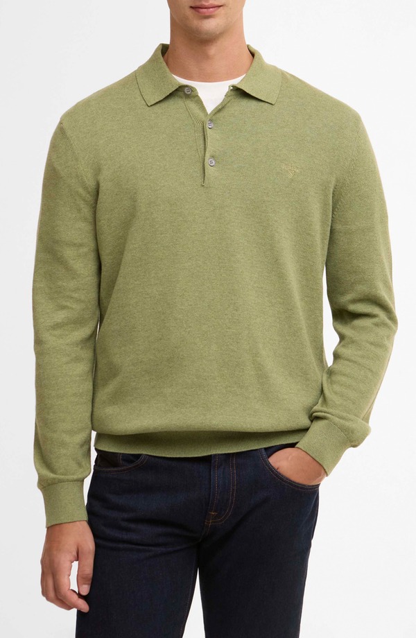 バブアー メンズ トップス ポロシャツ コットン Barbour Long Sleeve Pima Cotton Polo Laurel Green グリーン