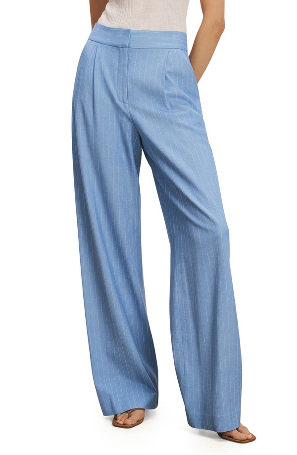 ヴェロニカ ベアード レディース ボトムス レギンス ワイドレッグ 筋目 ズボン下 Veronica Beard Heyser Pinstripe Pleated Wide Leg Pants Blue Jay Dove 青碧