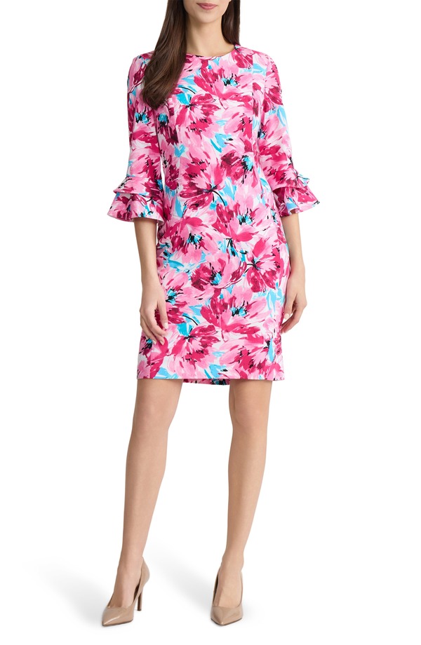 カスパール レディース トップス ワンピース フラワー柄 フラワー KASPER Flutter Sleeve Floral Sheath Dress Lily White Multi ホワイト