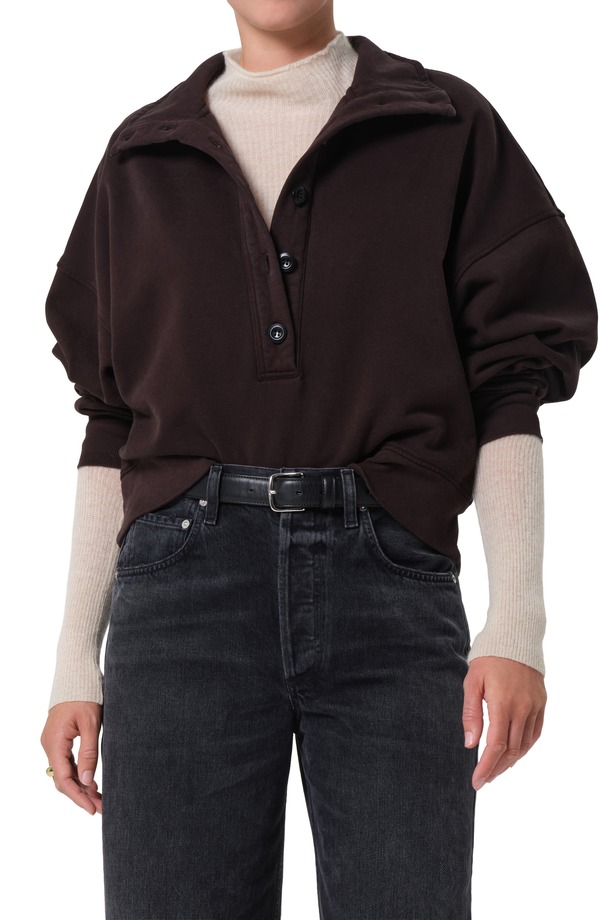 シチズンズ オブ 人間らしさ レディース アウター パーカー・スウェット プルオーバー Citizens of Humanity Mirelle Oversize Henley Sweatshirt Chocolate 黒茶