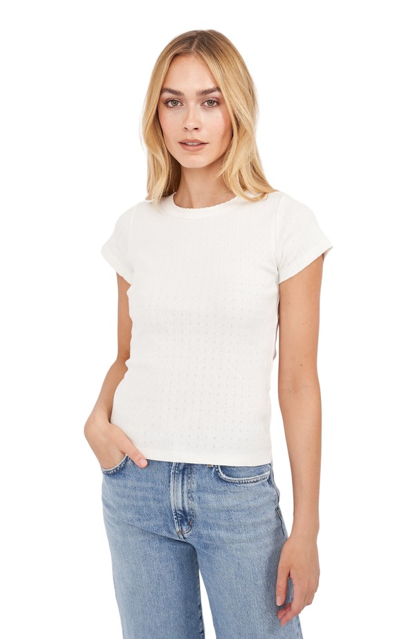 マレア レディース トップス Tシャツ クルーネック Marea Pointelle Crewneck Tee White ホワイト