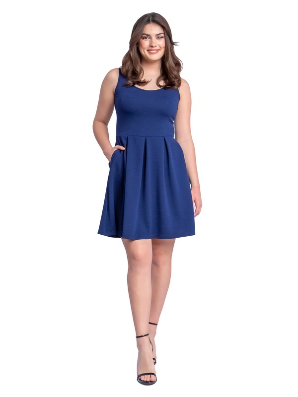 24 セブンコンフォート レディース トップス ワンピース プリーツ ノースリーブ 24seven Comfort Apparel Sleeveless Pleated Skater Dress with Pockets Navy ネイビー|ReVida 店