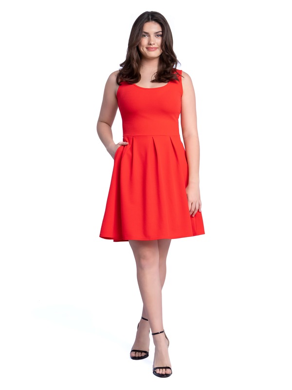 24 セブンコンフォート レディース トップス ワンピース プリーツ ノースリーブ 24seven Comfort Apparel Sleeveless Pleated Skater Dress with Pockets Orange オレンジ｜ReVida 店