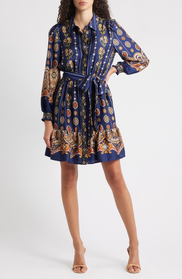 アンクライン レディース トップス ワンピース プリント シャツ Anne Klein Medallion Print Long Sleeve Tie Waist Shirtdress Distant Mountain Multi マルチカラー 29,120円