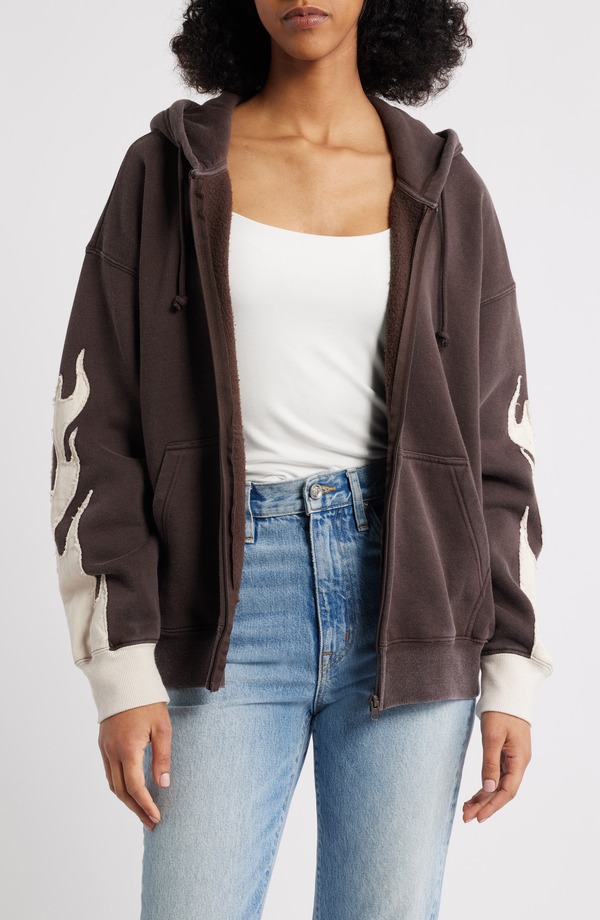 パクサン レディース アウター パーカー・スウェット PacSun Flame Zip-Up Hoodie Brown ブラウン