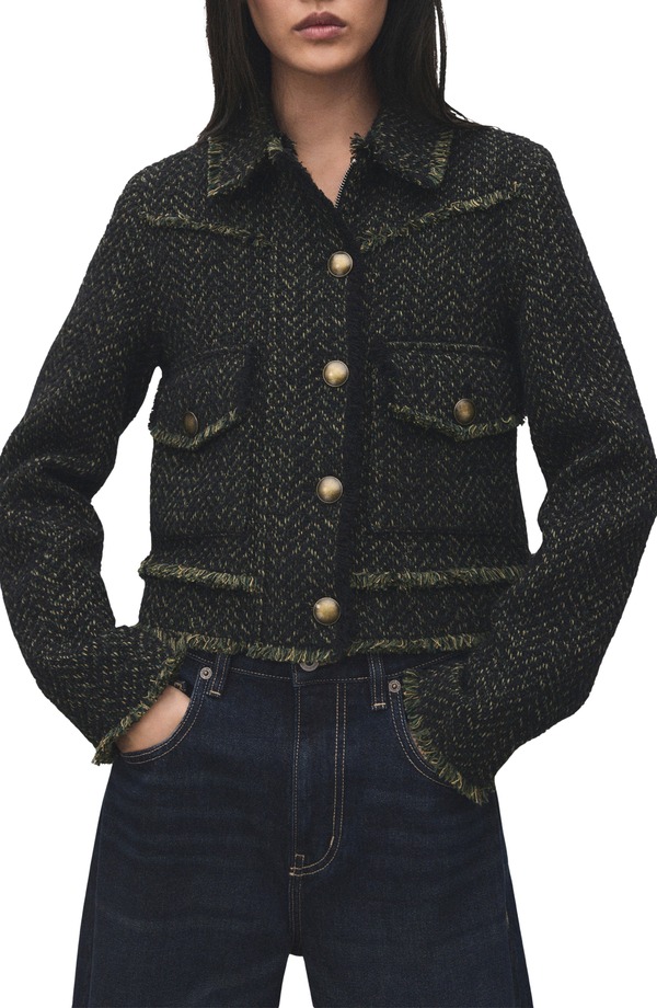 マンゴ レディース アウター ジャケット・ブルゾン ツイード MANGO Zip Frontweed Jacket Green グリーン