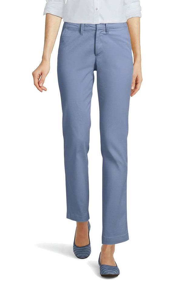 ランズエンド レディース ボトムス デニムパンツ ストレート アンクル Lands' End Mid Rise Classic Straight Leg Chino Ankle Pants Pale Slate Blue スレート|ReVida 店