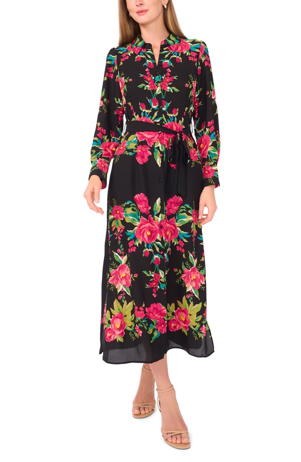 ヴィンスカムート レディース トップス 衣装 御花柄 刷り上げる midi プルオーバー 御花 Vince Camuto Floral Printie Belt Midi Shirtdress Wild Raspberry