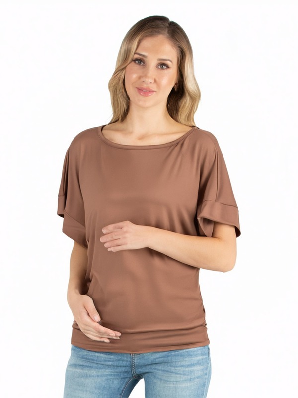 24 セブンコンフォート レディース トップス シャツ マタニティ 24seven Comfort Apparel Maternity Loose Fit Dolman Top with Wide Sleeves Mocha モカ|ReVida 店